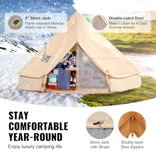 Happybuy Canvas Bell Tent - 4 Seasons Breathable 100% Cotton Canvas Yurt - w/Stove Jack, Luxury Glamping Tent Waterproof f...