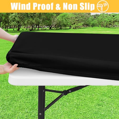 Spotjoy Rectangle Table Cloth, Waterproof Elastic Fitted Tablecloth for 6 Foot Folding Tables, Washable Polyester Tableclo...