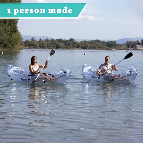 Aktivety – Inflatable Clear Kayak 2 Person Adult – Transparent Tandem Crystal Kayaks with See Through Bottom – Blow Up Hea...