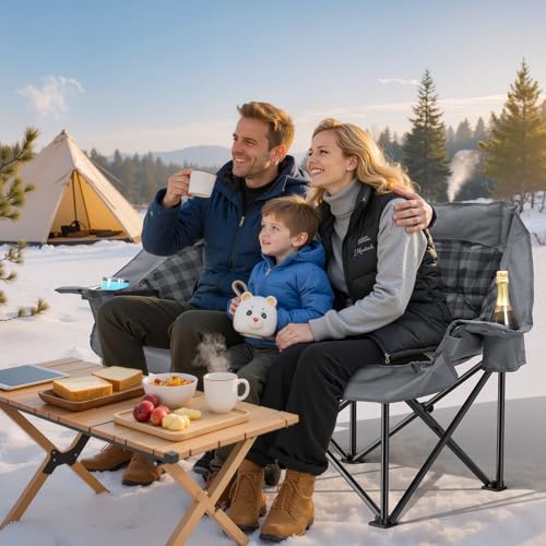 Huskfirm Heated Double Camping Chair, Oversized Camping Loveseat with 4 Heating Zones and 3 Temperature Settings, Portable...