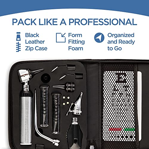 Zyrev Otoscope Oph Diagnostic Set - 36 Piece Medical and Nursing Student Otoscope/Opthalmoscope Diagnostic Kit - with Leat...