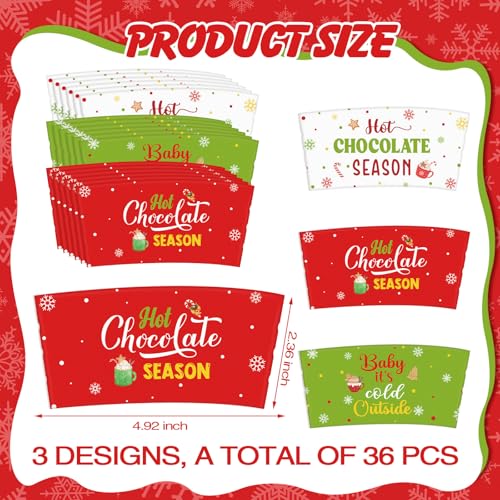 Jingmore 36 Pcs Hot Cocoa Bar Coffee Cup Sleeves Baby It's Cold Outside Coffee Holder Hot Chocolate Bar Disposable Brewed ...