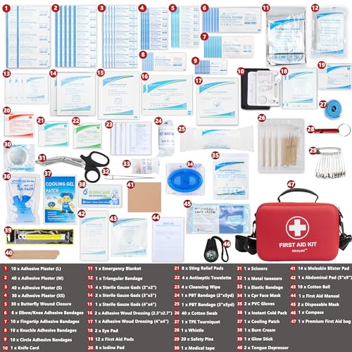 First Aid Kit 340 Piece, Premium Waterproof Hard Shell Medical Kit for Car, Home, Office, Travel, Camping, Sports, Outdoo...