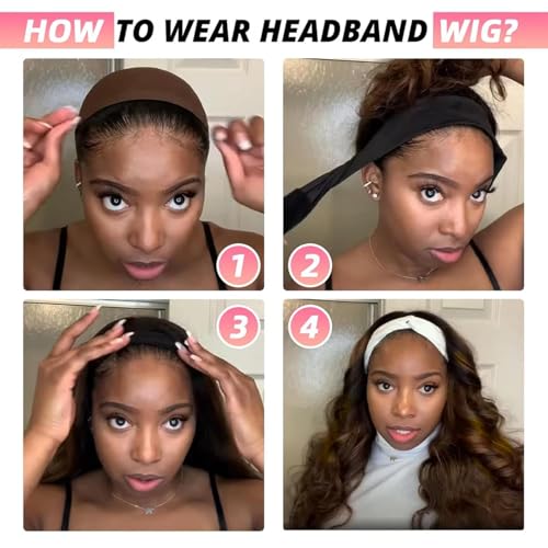 Headband Wig Human Hair Body Wave Headband Wigs for Black Women human hair #4 Brown Color Wear and Go Glueless Wig 100% Brazilian Virgin Human Hair Headband wig 150% Density(20inch)