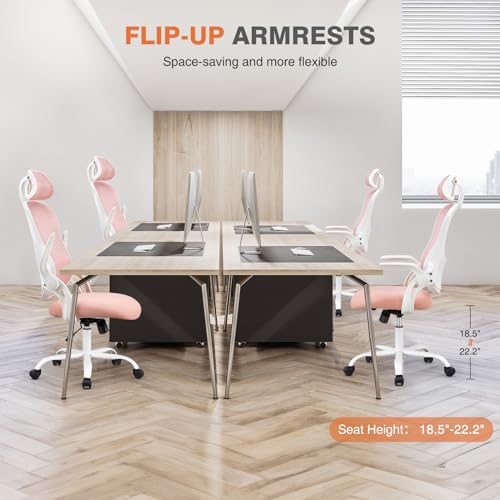 Office Computer Desk Chair, Ergonomic High-Back Mesh Rolling Work Chairs with Wheels and Adjustable Headrests
