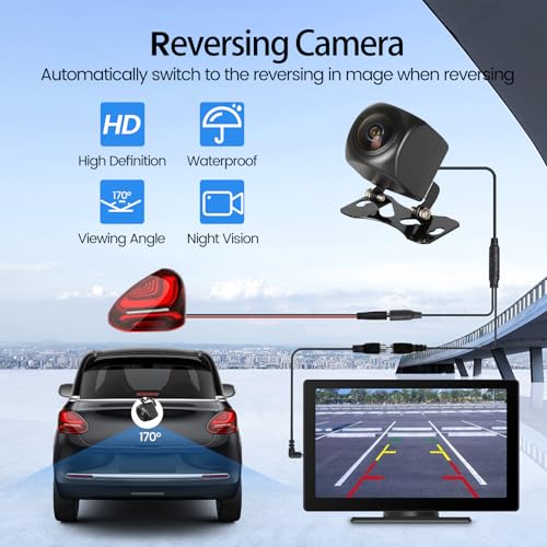 Portable Apple Carplay Screen for Car, 9" HD Car Stereo Screen with Android Auto& Carplay, 1080p Backup Camera, Voice Cont...