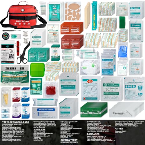 Professional 435 Pieces Large First Aid Kit - Includes Compressed Gauze - Compartments Emergency Medical Kit for Home, Cam...