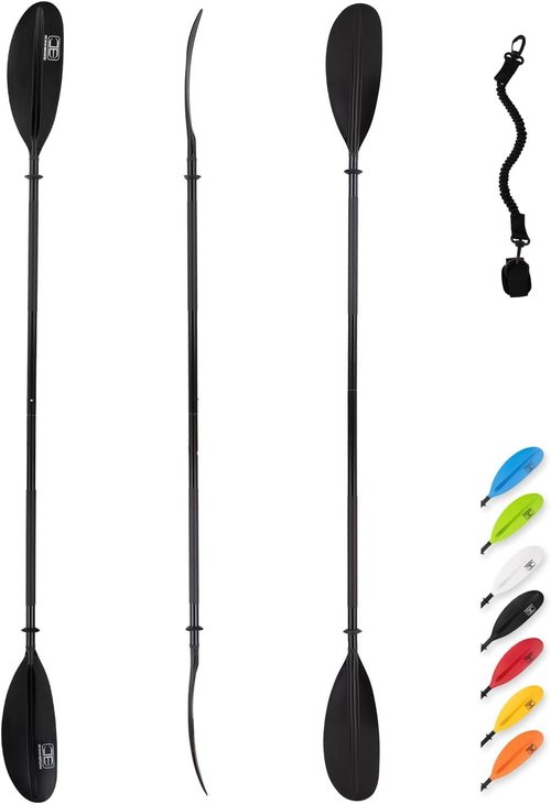 OCEANBROAD Kayak Paddle 95in/241cm Alloy Shaft Kayaking Boating Canoeing Oar with Paddle Leash 2 Paddles, Black