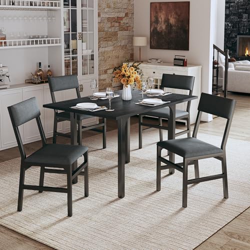 HUAHUU Dining Table Set for 4, Extendable Kitchen Table Cushion Chairs Set of 4, Rectangle Dining Table with Metal Frame &...
