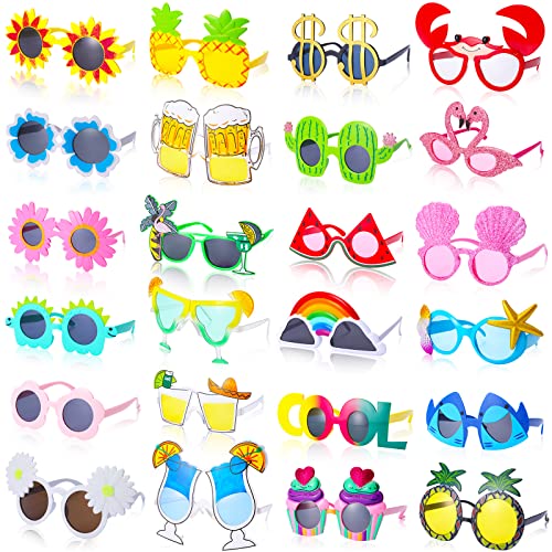 24 Pcs Luau Sunglasses - Funny Hawaiian Glasses for Tropical Beach Themed Party Supplies - Plastic Eyeglasses for Photo Bo...