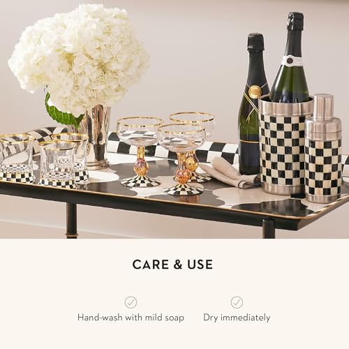 MACKENZIE-CHILDS 3260 20-Ounce Cocktail Shaker, Stainless-Steel Shaker Cup with Lid, Black-and-White Courtly Check