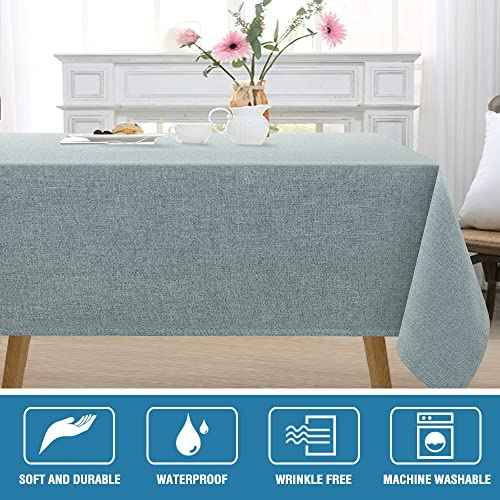 H.VERSAILTEX Linen Textured Tablecloth 60 x 60 Waterproof Decorative Table Cloth Spill-Proof Linen Look Cover for Party Table Extra Soft and Thick Fabric Wrinkle Free, Heather Aqua Gray