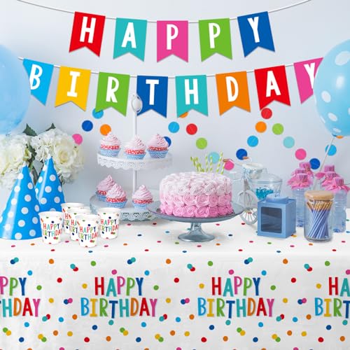 Happy Birthday Decorations: Happy Birthday Party Supplies Set with Birthday Dots Design- Includes Disposable Paper Birthda...