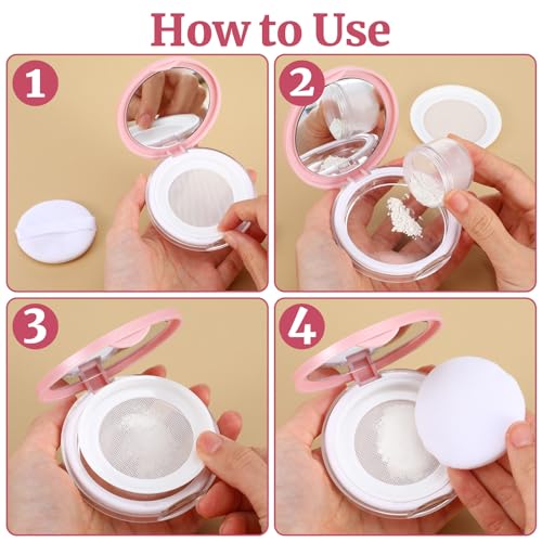 IANFAN 2 Pcs Loose Powder Container with Puff, 0.18 oz Refillable Empty Powder Compact Portable Empty Makeup Powders Trave...