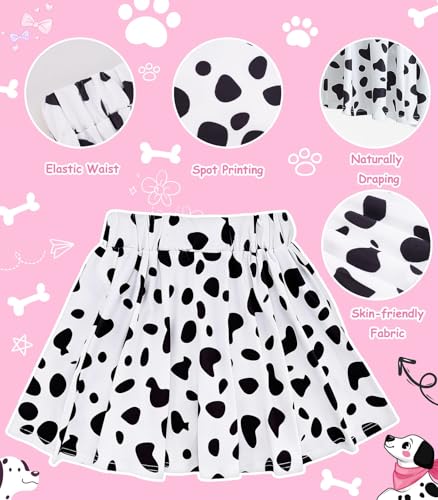 WILDPARTY 101 Days of School Costume for Girls, Dalmatian Outfit with 10PCS Accessories Spotted Top Skirt Set Halloween