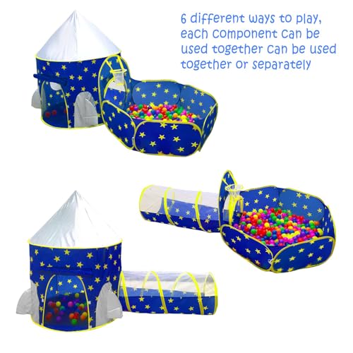 PigPigPen 3pc Kids Play Tent for Boys with Ball Pit, Crawl Tunnel, Princess Tents for Toddlers, Baby Space World Playhouse...