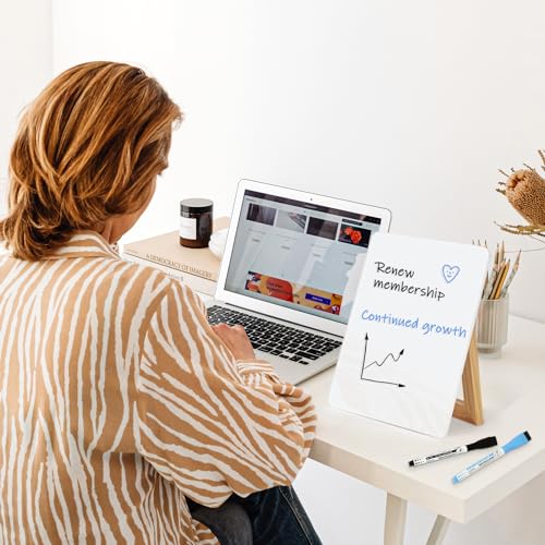 WALGLASS Desktop Glass White Board 9.5"x 6.7" with Reversible Wood Stand, Small Dry Erase Board, Portable Whiteboard for D...