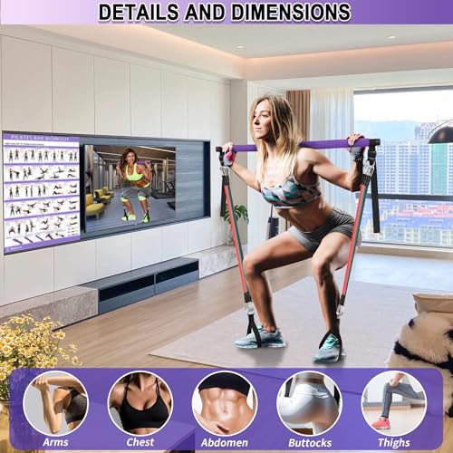 Goocrun Portable Pilates Bar Kit with Resistance Bands for Men and Women - 3 Set Exercise Resistance Bands - Multifunction...