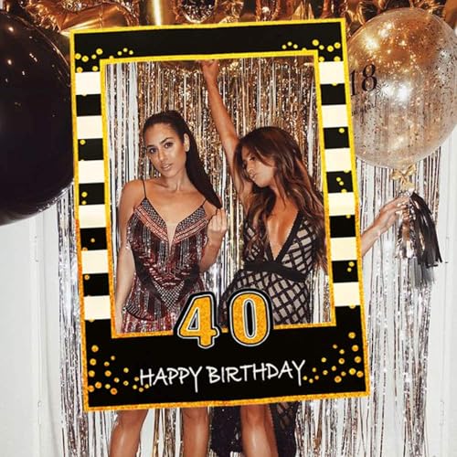 LaVenty Black Gold Glitter 40th Birthday Party Photo Booth Props 40th Birthday Photo Frame Birthday Photo Frame Party Phot...