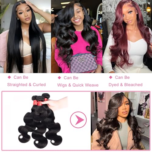 Douyin Brazilian Body Wave 3 Bundles Human Hair 18 20 22 Inch 12A 100% Unprocessed Virgin Human Hair Weave Bundles Deals Natural Black Color (1B Black£¬18 20 22)