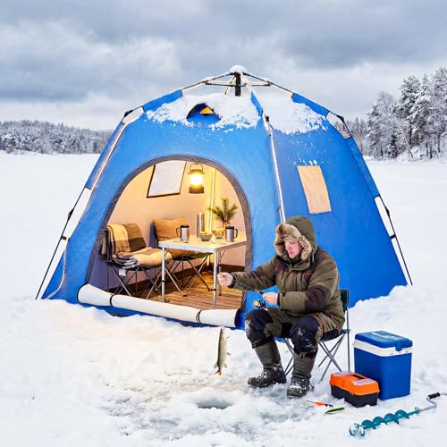 QEG Pop-up Camping Tent, Winter Insulated Tent, Windproof and Snowproof, 4 Season Tents for Camping, Ice Fishing, Parties,...