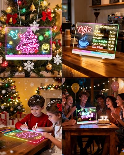 Rechargeable LED Drawing Board for Kids, 17-Inch Glow Doodle Drawing Pad with 7 Colors & 4 Light Modes, Neon Light Up Acry...