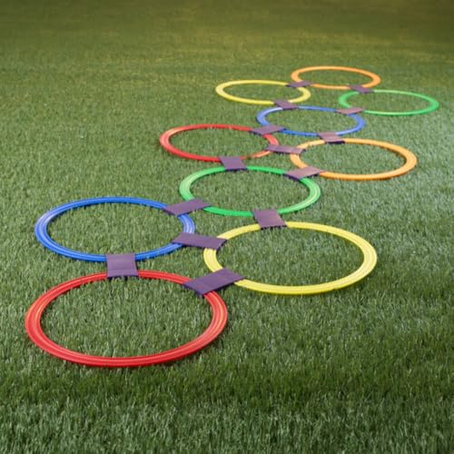 HEY! PLAY! Hopscotch Rings Game - Ten 11-Inch Plastic Rings and 15 Connectors for Indoor and Outdoor Use - Play Set for Gi...