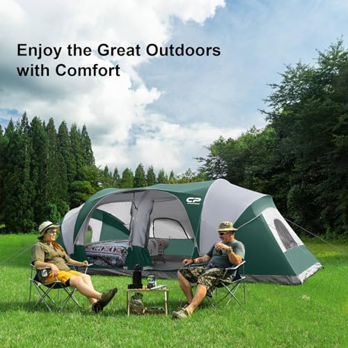 CAMPROS CP Tent 12-Person-Camping-Tents,3 Room Family Tents,Waterproof Windproof Family Tent with Top Rainfly,6 Large Mesh...