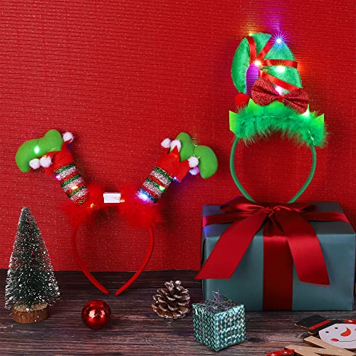 Fovths 2 Pack Christmas LED Headbands Xmas Headbands Light Up Costume Headwear Accessories Glowing Hair Hoop for Christmas