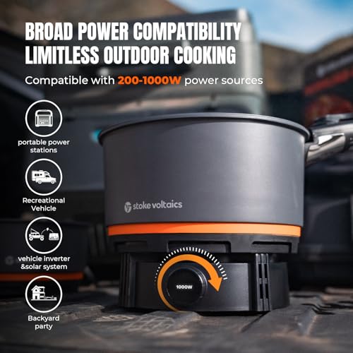 Stoke Voltaics Nomad Cooking System, Electric Camping Stove 200-1000W with Pan & Pot, 120V Portable Outdoor Cooking Gear S...