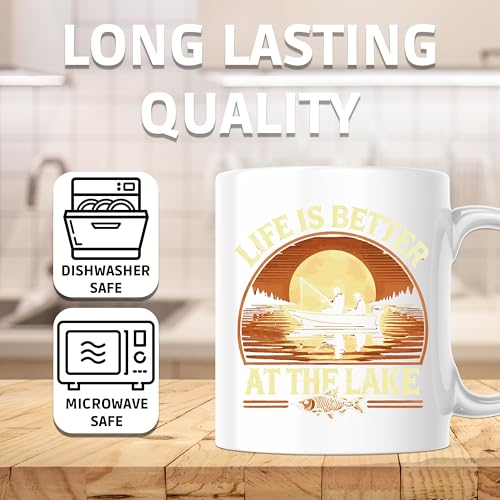 Life Is Better At The Lake Mug - 11 Ounce Coffee Mug - Fishing Boating Water Fish Cute Camping - Premium Quality Ceramic M...