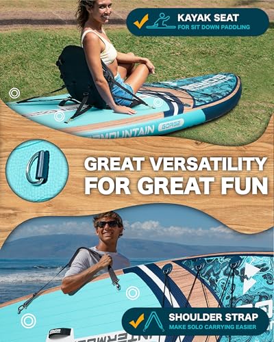 11'x34 Ultra-Wide SUP 2-Board Bundle – 420lb Capacity Each, All-Accessory Kit, 100L Backpack (Woodgrain Blue&Pink)