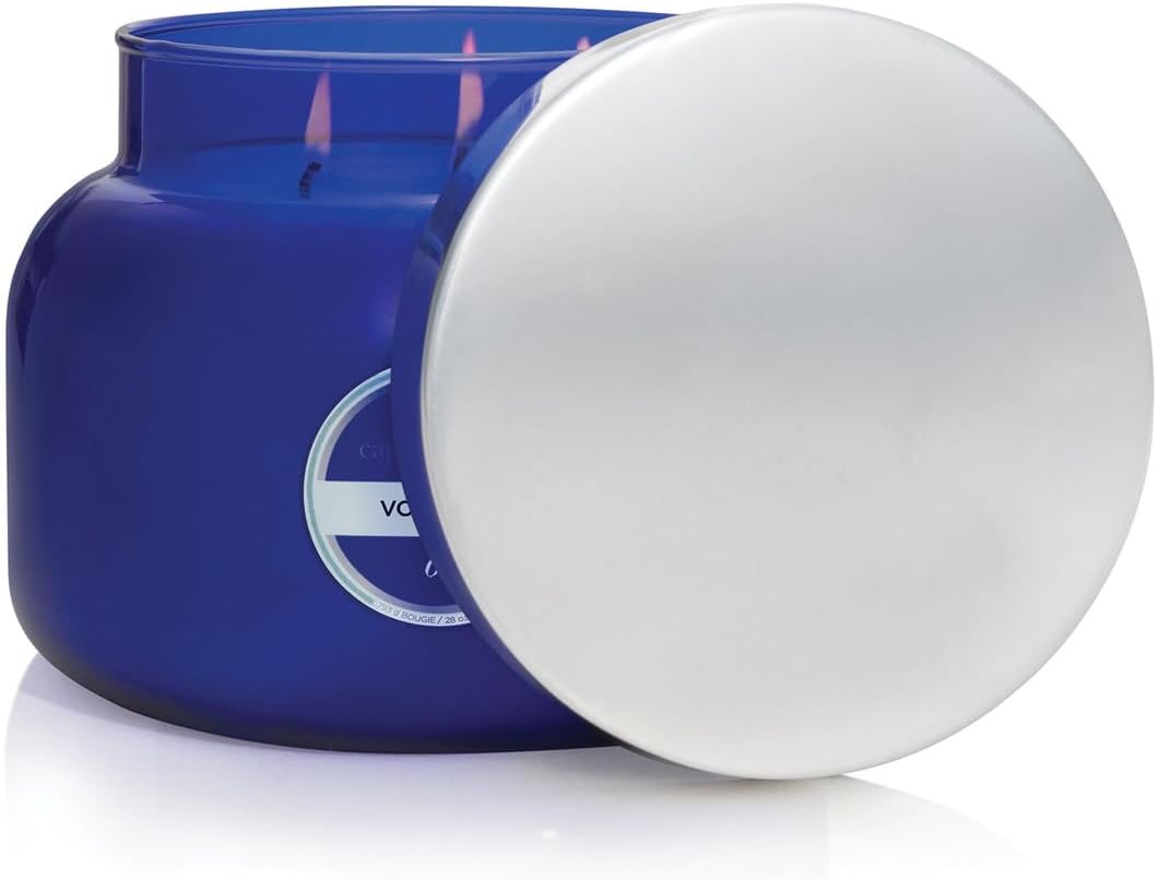 Capri Blue Volcano Scented Candles - Luxury Three Wick Candles for Home Scented with Tropical Fruit & Sugared Citrus - Soy Wax Blend - Large Blue Color (28 oz)