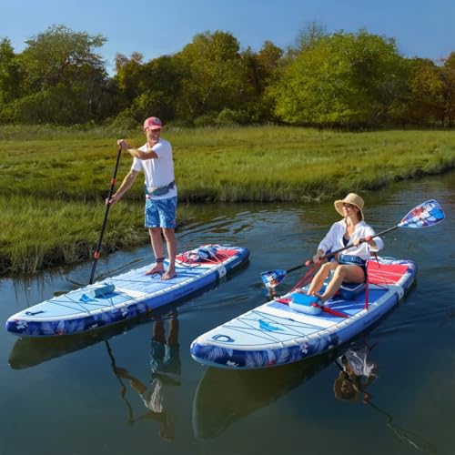 Tommy Bahama Marlin 11’6” 2-in-1 Inflatable Paddle Board/Kayak Package, Includes: Electric Pump, 4-Piece Paddle & Travel B...