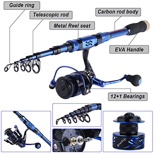 Sougayilang Fishing Rod and Reel Set Carbon Fiber Telescopic Fishing Rod 12+1BB Spinning Reel with Carry Case for Saltwate...