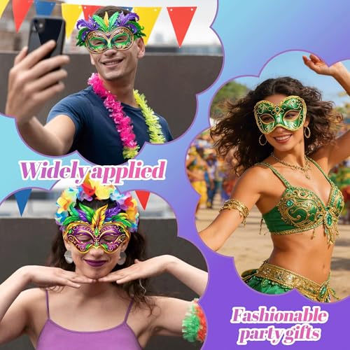 MOSIOBERDAVIAN 24 Pcs Mardi Gras Masks Bulk Paper Masquerade Masks Pack Vintage Carnival Mask for Masquerade Party Supplie...