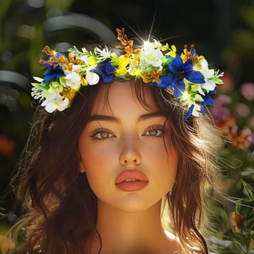 DRESBE Light Up Flower Crown Headbands LED Party Floral Hair Accessories for Women