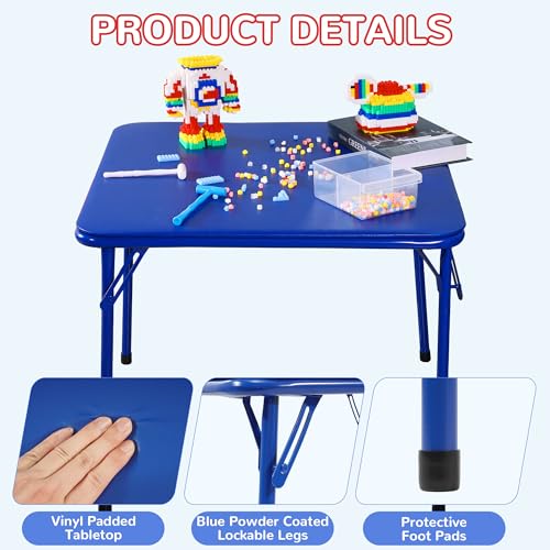 Folding Square Table, Card Table with Vinyl Padded Top, Foldable Activity for Indoor/Outdoor Use, Perfect for Picnic, Play...