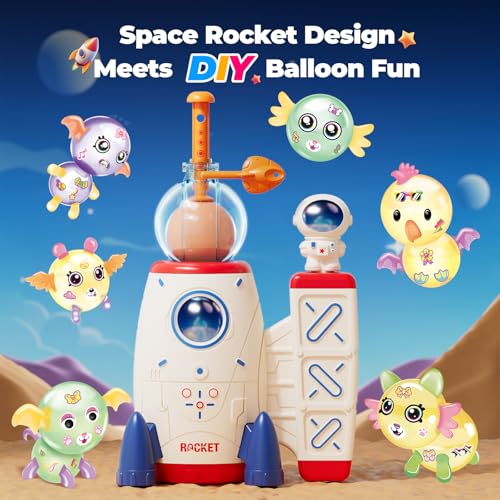 PINSHILE DIY Space Magic Balloon Craft Kit, Sticker Decorated Balloons Toy for Kids, Rocket Air Pump Fun with Balloon Mons...
