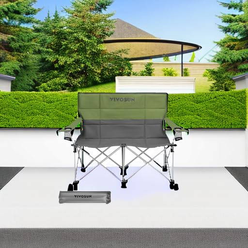 [outlets]VIVOSUN Double Camping Chair, Fully Padded Folding Loveseat, Portable Oversized Duo Chair with Storage Cup Holder...