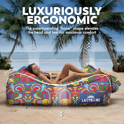 Chillbo LazyBone Inflatable Couch – Quick-Inflation Flapper System, Fun Prints, No-Pump Setup, Ripstop Polyester, Portable...