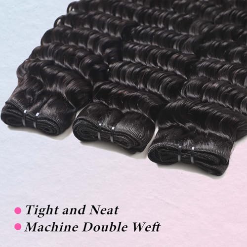 Brazilian Human Hair Deep Wave 12A Grade 100% Unprocessed Virgin Remy Deep Curly Wave Extensions Human Hair Bundles 16 18 20 lnch Double Weft Deep Curly Weave 3 Pcs Natural Black