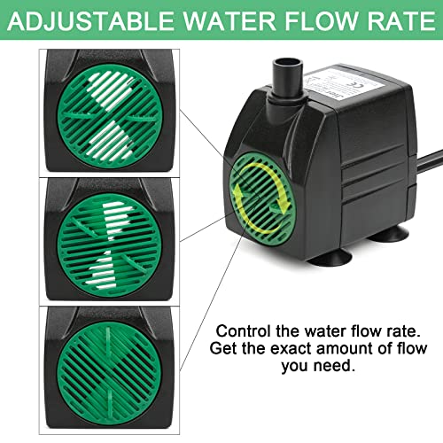 BARST Submersible Water Pump,Ultra Quiet 160GPH Aquarium Pump Adjustable Fountain Pump with 3 Nozzles and 6ft Power Cord f...