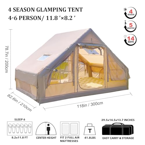 Inflatable Camping Tent - 67.8 SqFt Large Inflatable Tents 4-6 People, Glamping Inflatable Hot Tent with Stove Jack,Blow U...