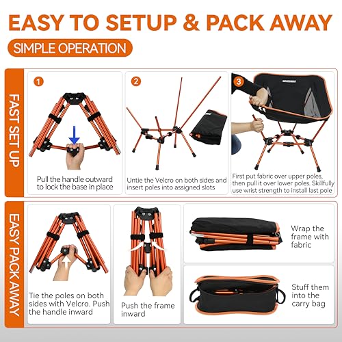 MARCHWAY Lightweight Folding Camping Chair, Portable Foldable Compact for Outdoor Camp, Travel, Beach, Picnic, Festival, H...