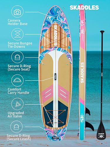 SKADDLES 11' Inflatable Stand Up Paddle Board – Extra Wide SUP for Adults & Kids of All Skill Levels, Stable Paddleboard w...