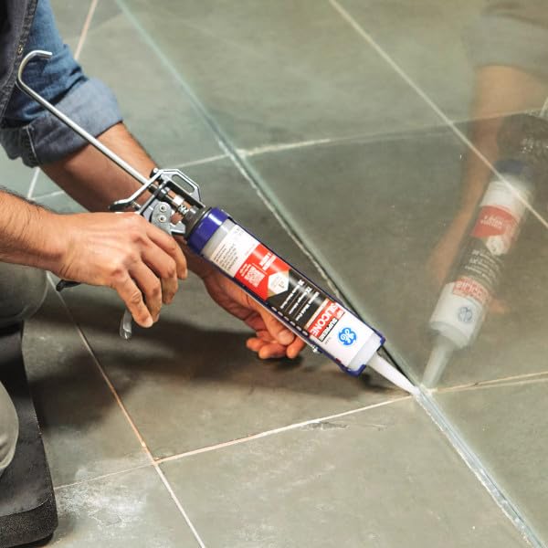 GE Supreme Silicone Caulk for Kitchen & Bathroom, White, 10 fl oz Cartridge, 1 Pack - 100% Waterproof Silicone Sealant, 7X Stronger Adhesion, Shrink & Crack Proof