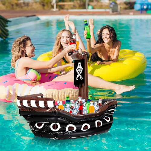 Zhanmai Inflatable Pirate Ship Drink Cooler Inflatable Serving Bar Food Container for Summer Carniva Mardi Gras Pirate Bir...