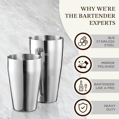 KITESSENSU Cocktail Shaker Set, 2-Piece Boston Shaker Set for Drink Mixing, Premium 18/8 Stainless Steel Martini Shaker fo...