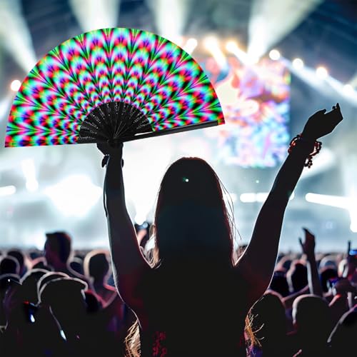 YKuzLx 13‘’ Large Rave Fan for Men Women, Popping Fan for Line Dancing, Decorative Folding Hand Fan for Party, Home Decora...